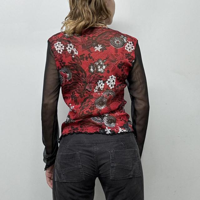 Black mesh red floral top