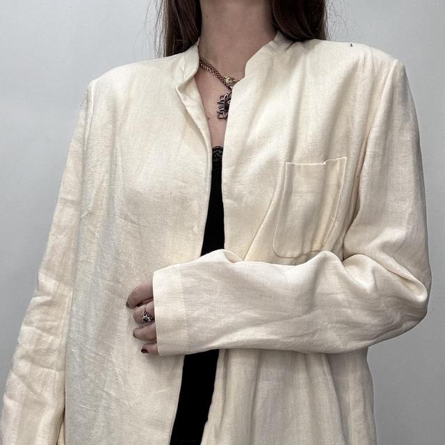 Cream long linen slouchy minimalist blazer
