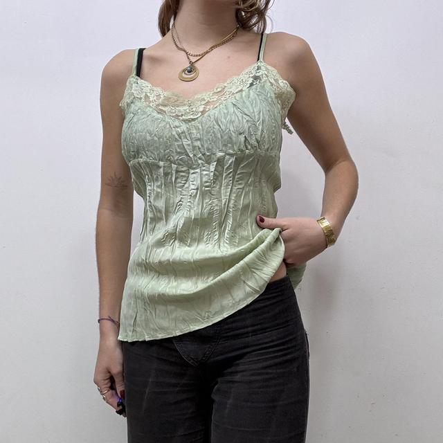 Green crinkle lace vest