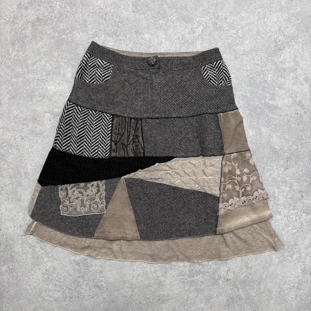 Tweed lace layered patchwork midi skirt