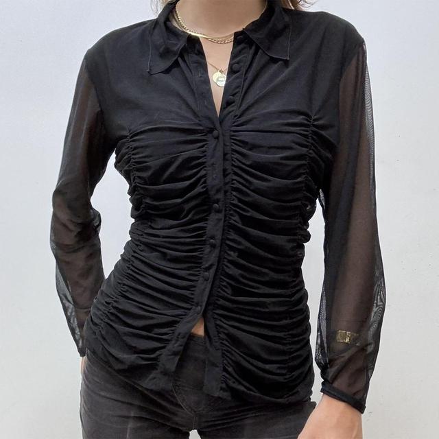 Sheer mesh gathered shirt