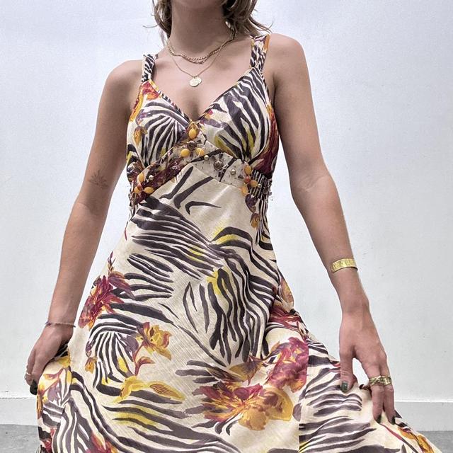 Bias cut zebra floral print maxi dress