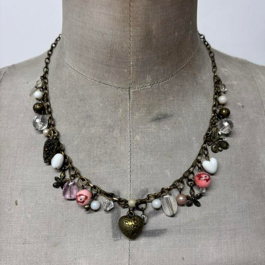 Beaded heart charm necklace