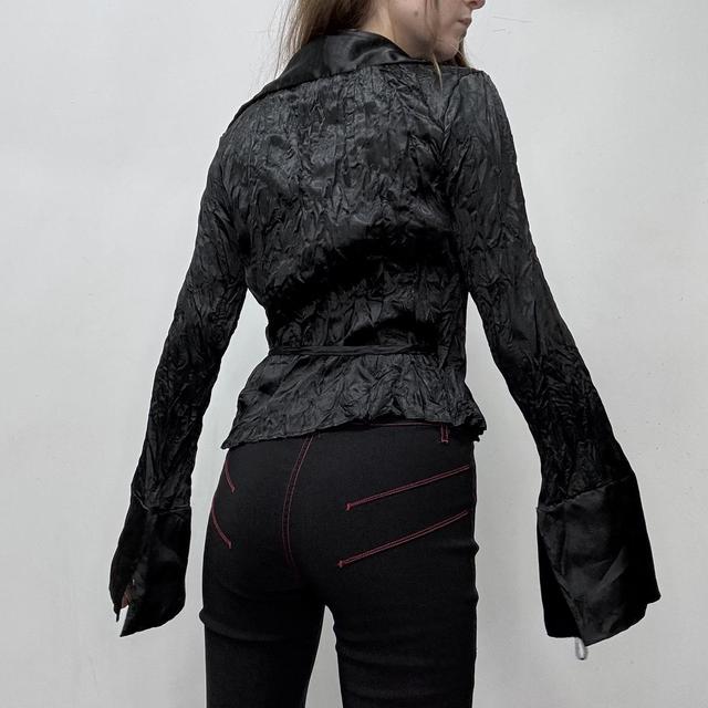 Black satin crinkle wrap shirt