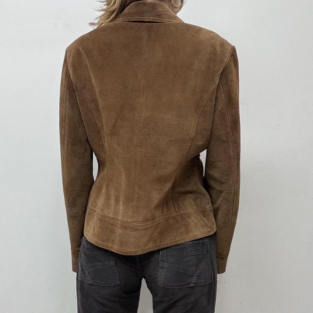 Brown suede blazer jacket corset hook and eye front