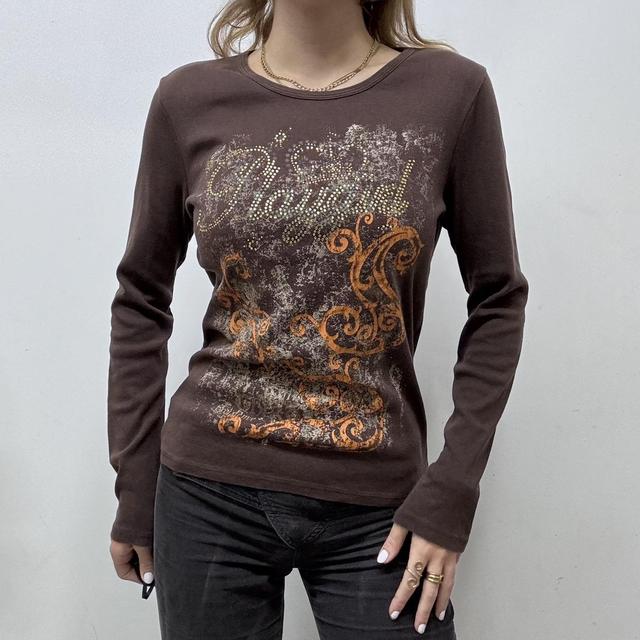 Brown graphic printed grunge top
