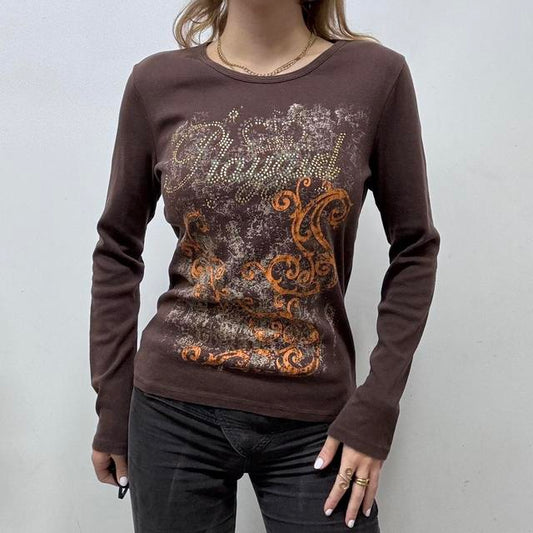 Brown graphic printed grunge top
