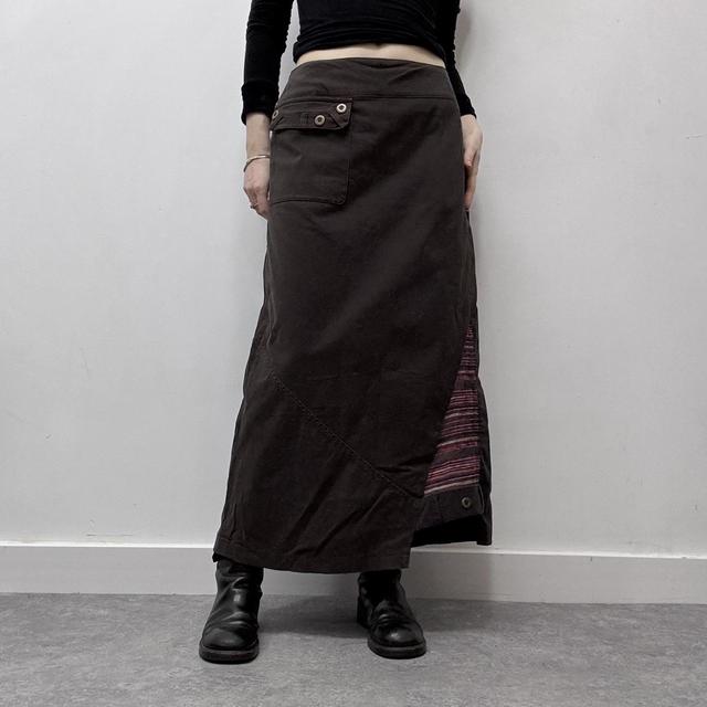 Brown asymmetric a-line maxi skirt