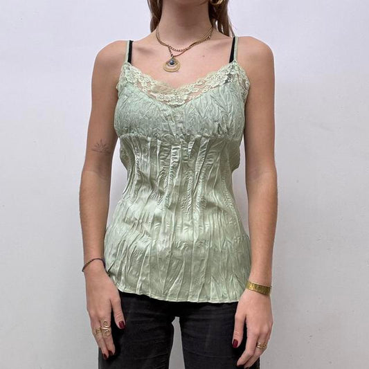 Green crinkle lace vest