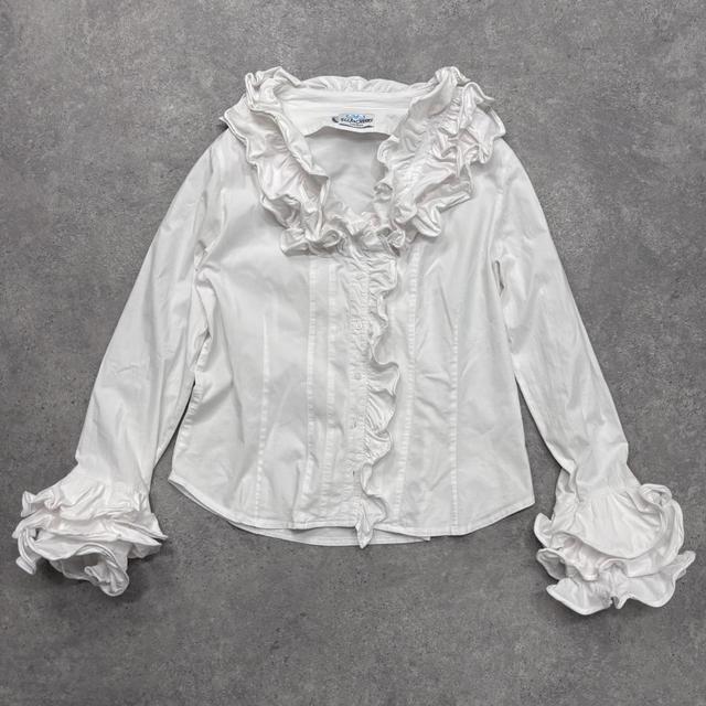 White cotton Edwardian ruffle shirt