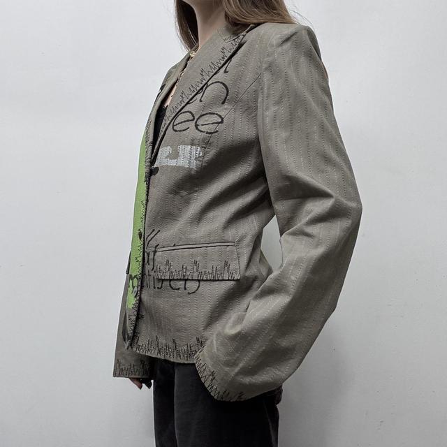 Khaki pinstripe graphic printed blazer jacket