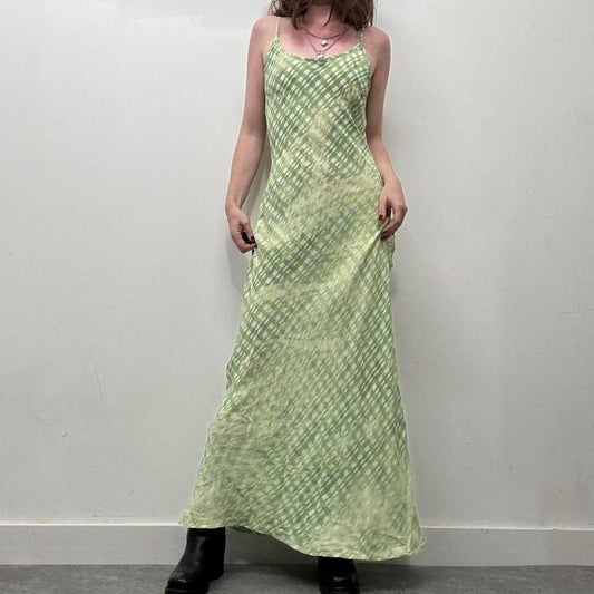 Green gingham checked dress