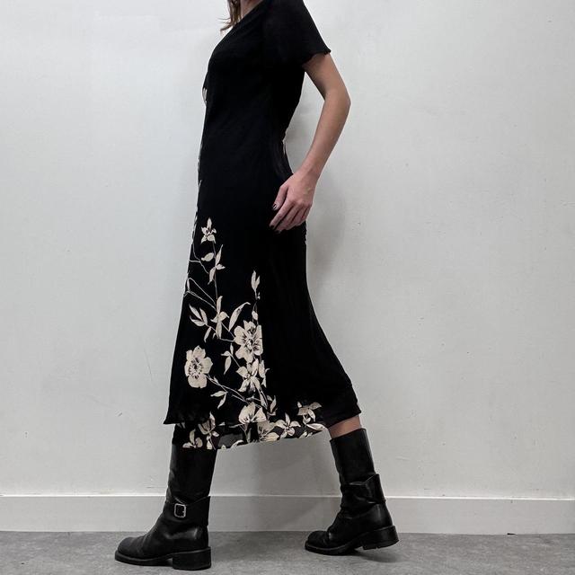 Black sheer layered minimal floral dress