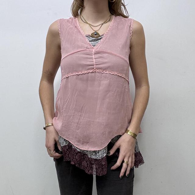 Sheer pink lace layered vest