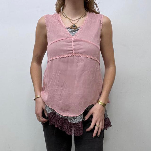 Sheer pink lace layered vest