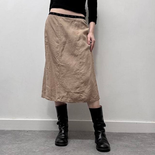 Tan linen studded eyelet skirt