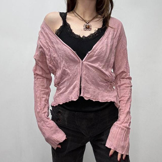Pink slouchy gathered cardigan