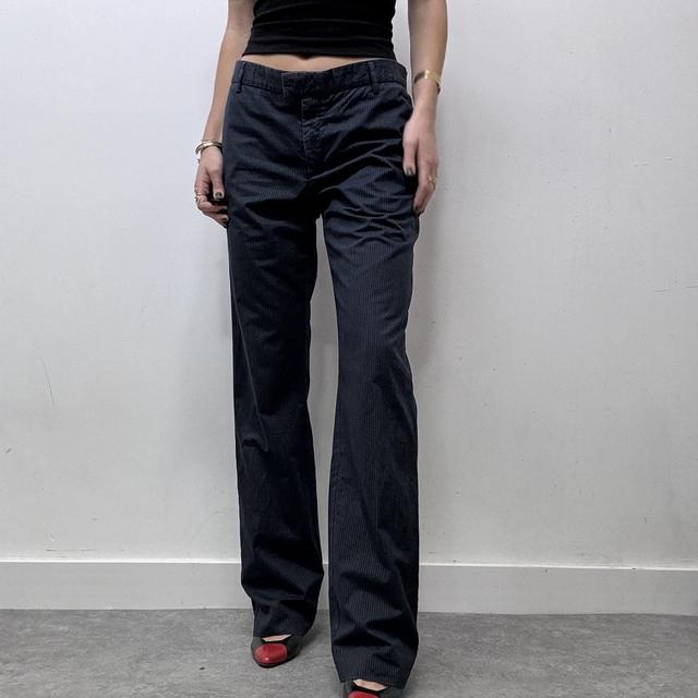 Navy pinstripe wide leg flare suit trousers