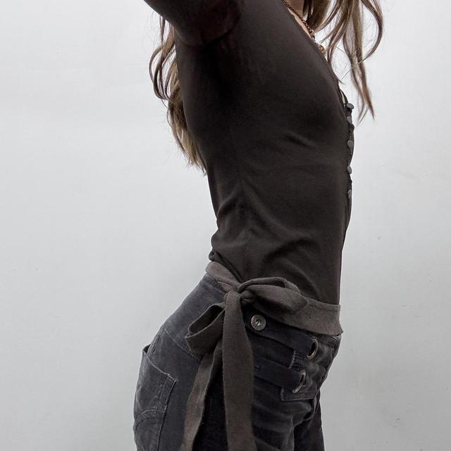 Sheer micro mesh button neck top