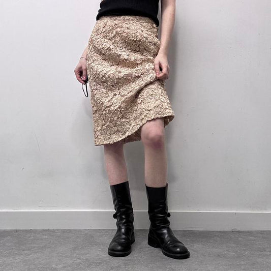 Cream lace coquette midi skirt