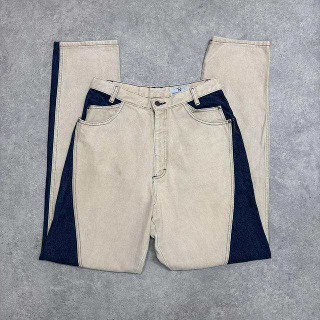 Denim patchwork chaps-style jeans