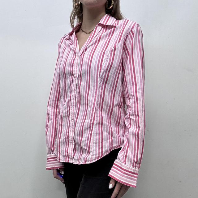 Pink pinstripe fitted office shirt