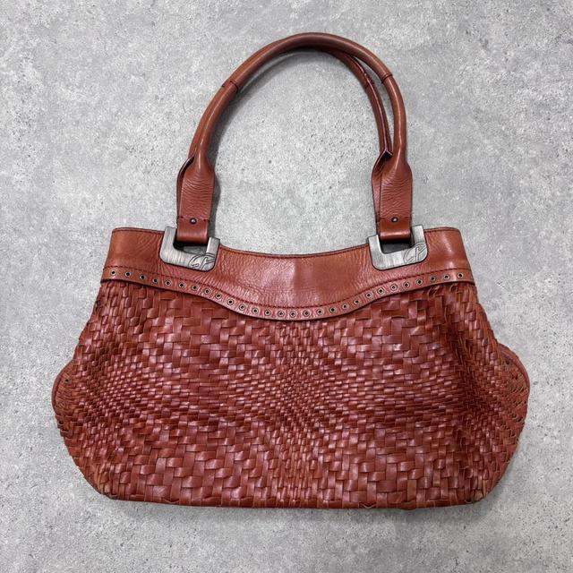Woven leather shoulder bag
