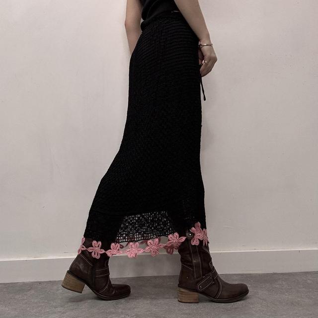 Black lace crochet maxi sheer skirt