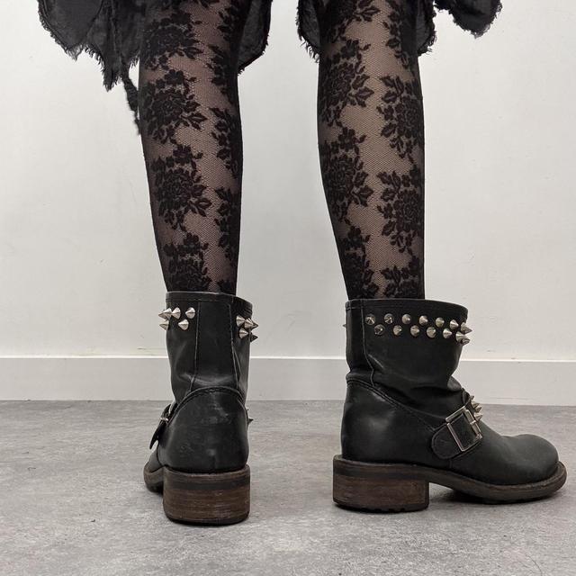 Black leather punk studded boots