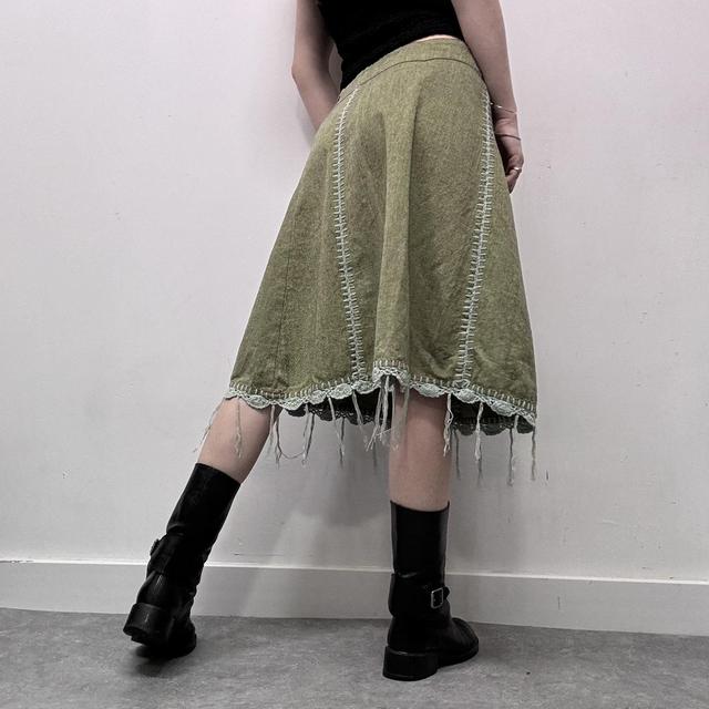 Green fairy lace crochet embeslihed floral skirt