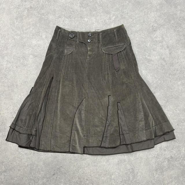 Khaki cord utility midi skirt