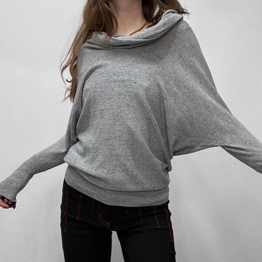 Grey knit slouchy wide neck jumper