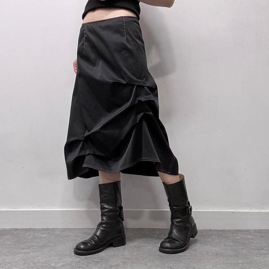 Black puff gathered structured skirt