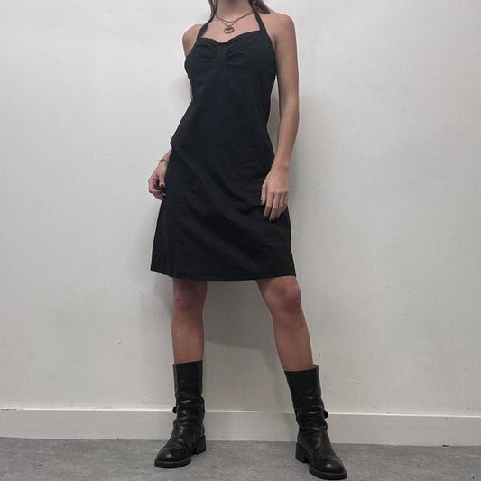 Black halter aline cinched bust mini dress