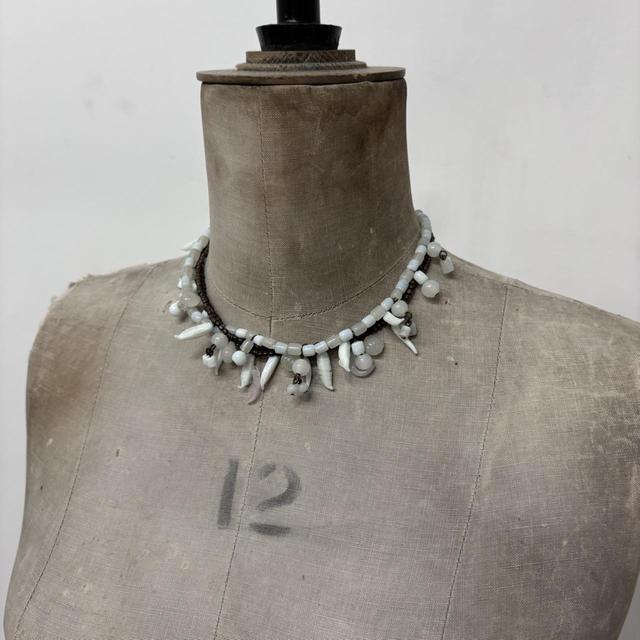 Layered white glass beaded necklace