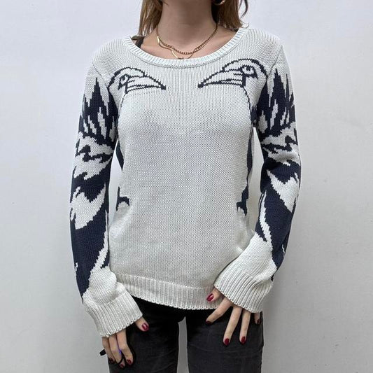 Graphic cotton eagle knitted jumper