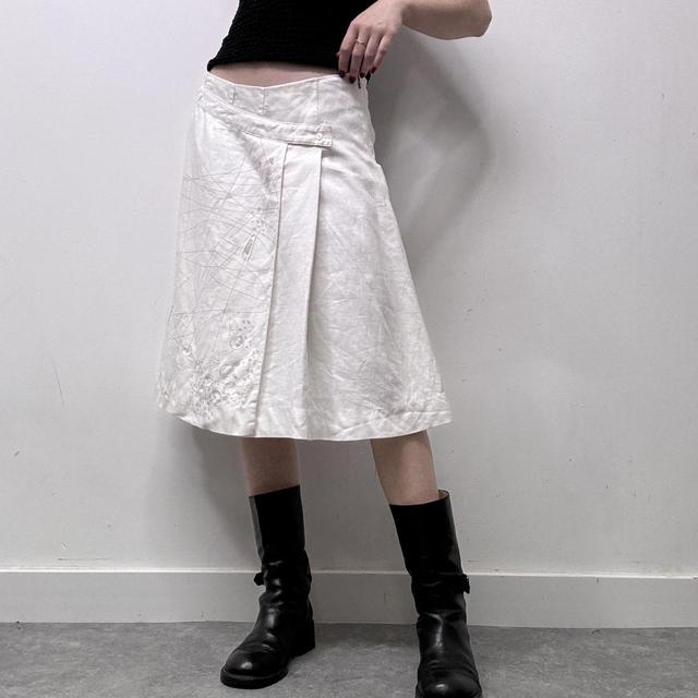 White linen pleated midi skirt