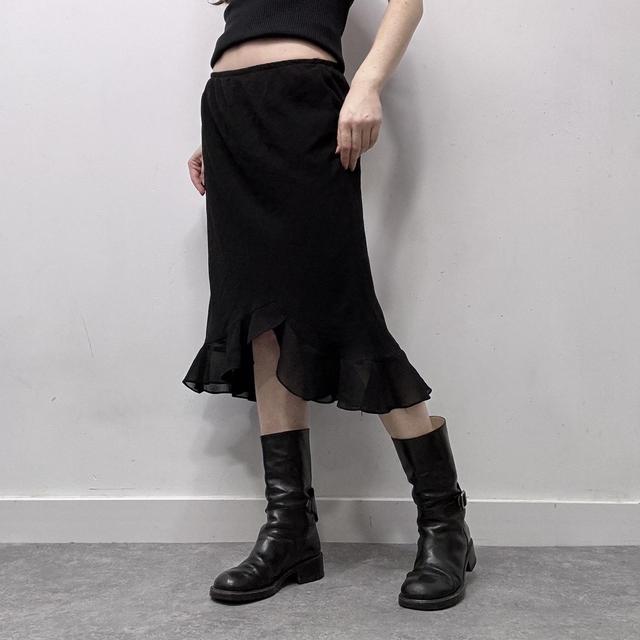 Black sheer layered midi skirt