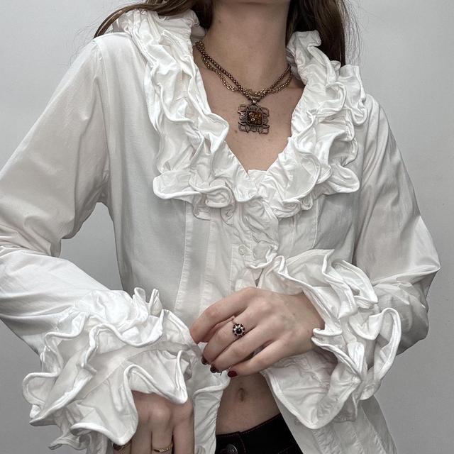 White cotton Edwardian ruffle shirt
