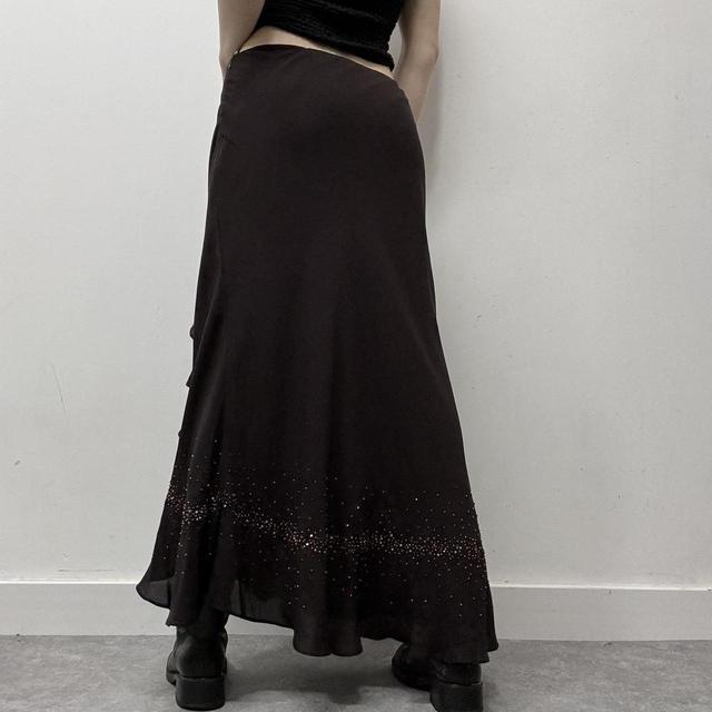 Brown ruffle flared maxi skirt