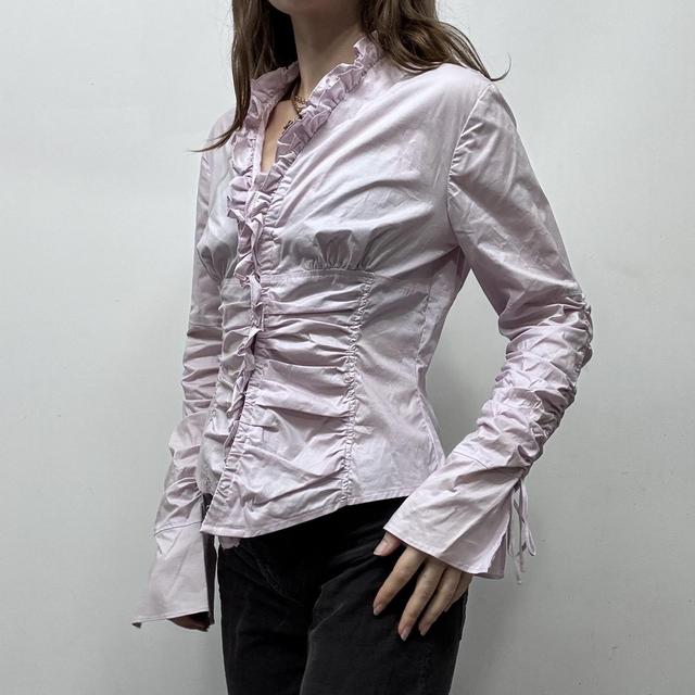 Pink gathered ruffle shirt
