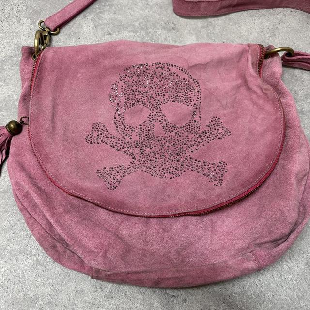 Diamonte pink suede satchal bag