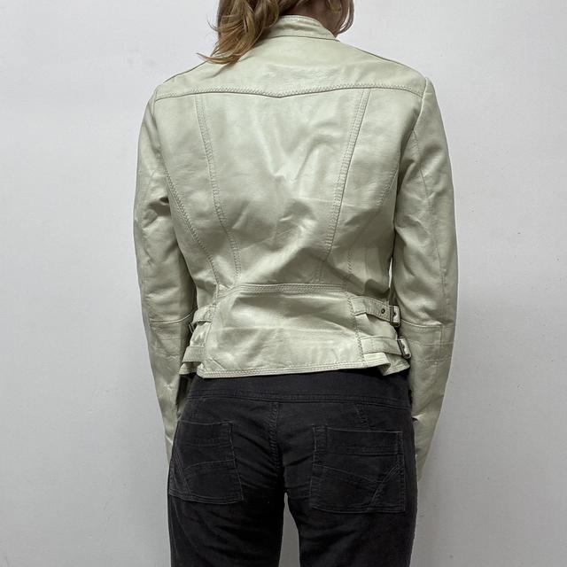 Cream leather biker jacket