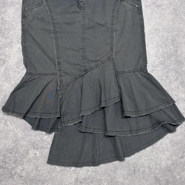 Khaki denim asymmetric ruffle skirt
