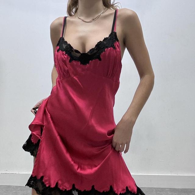 Red lace lingerie slip dress
