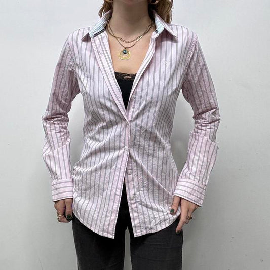 Pink flared pinstripe fitted shirt