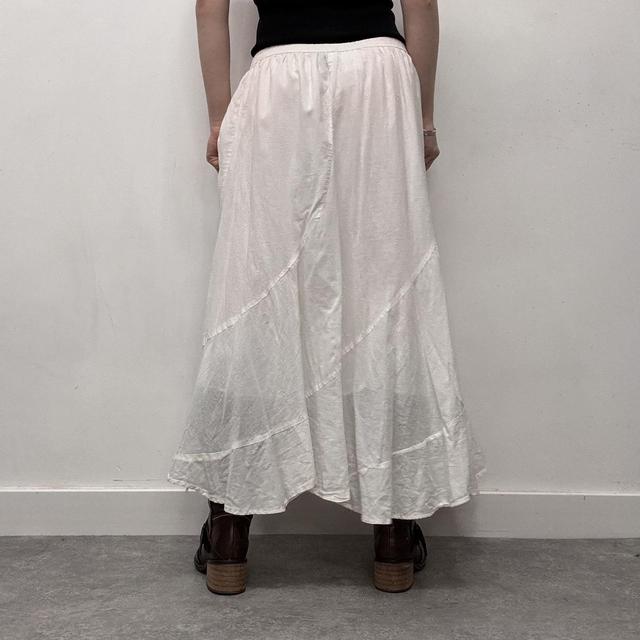 White cotton embroidered flared maxi skirt