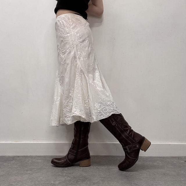 White cotton flared maxi skirt