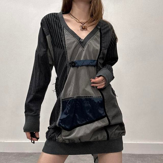 Structured puff cargo patchwork dress