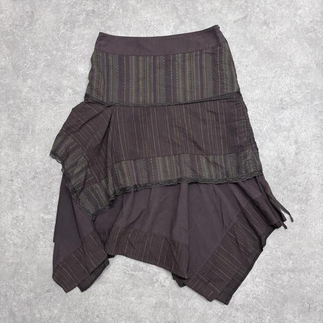 Asymmetric brown pinstripe layered maxi skirt